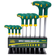 HG 10-Piece T-Handle Hex Key Set for Auto & Bike Repair with Storage Rack, Chromium-Vanadium Steel Metric (2mm to 10mm)