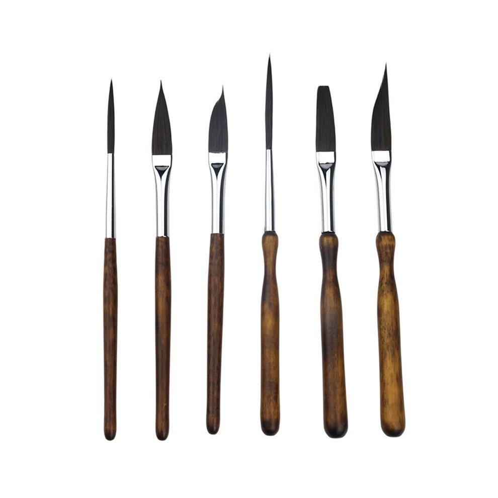 6Pcs Portable Art Burshes Nylon Short-Stemmed Wood Brush Watercolor Acrylic Paintbrush For Art Students Painting 6031539836659