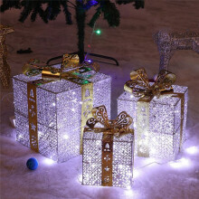 Christmas Decoration Gift Box Three-Piece Set Pile Ornaments Iron Gift Box Luminous Christma Supplies Scene Layout B