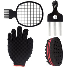 4PCS Twist Hair Tool Set , Hair Brush Twist Sponge Brush Metal Pick Comb Glove , for Braids Braiding Hair