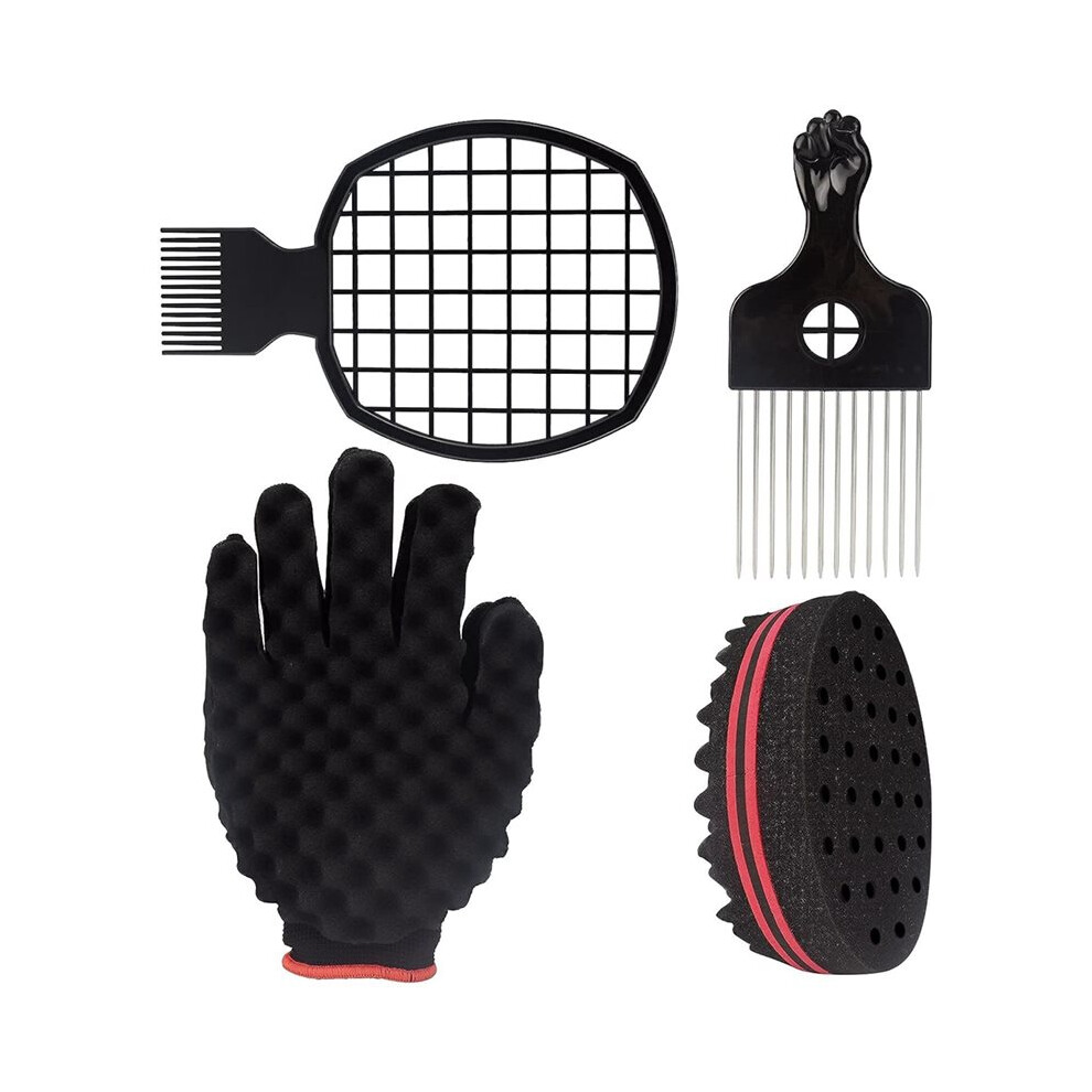 4PCS Twist Hair Tool Set , Hair Brush Twist Sponge Brush Metal Pick Comb Glove , for Braids Braiding Hair