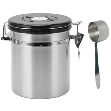 Boîte à Café Hermétique en Acier Inoxydable de 1,5 L avec Cuillère et Indicateur de Date, Idéale pour les Commerces
