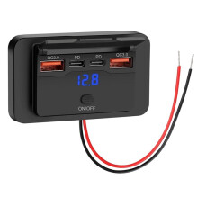 RV USB Outlet 4 Car Charger Socket Panel with Voltage Display Auto Boat Marine Power Adapter Outlet