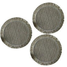 3-Piece Handmade Paper Woven Round Placemat Set with Tassel , Non-Slip Green