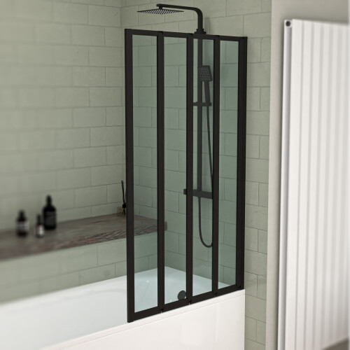 NES Home Nes Home 800 x 1400 mm Black Frame 4 Fold Door Bath Shower Screen