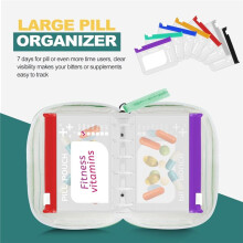 Organizador de Pastillas Impermeable con 7 Bolsitas para Pastillas con Cremallera de Tamaño L, Organizador Semanal de Medicamentos, Almacenamiento de