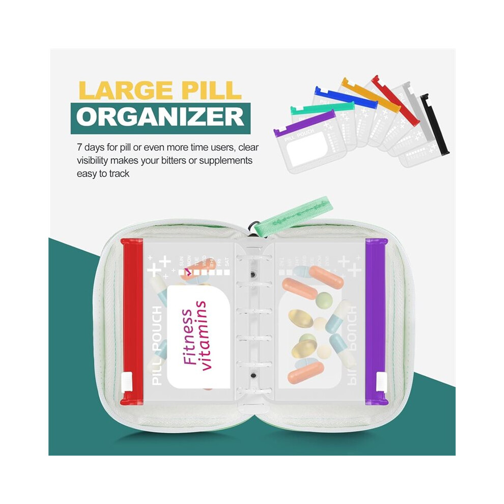 Waterproof Pill Organizer with 7 PCS L Size Zippered Pill Pouches Weekly Medicines Organizer Reusable Pill Storage A