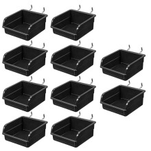 10 Caixas de Plástico Pretas com Ganchos Metálicos para Armazenamento de Ferramentas, Ideal para Garagem, Oficina, Sala de Artesanato e Ferragens