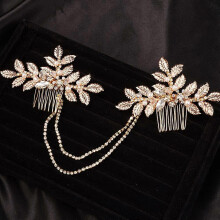 Dainty Bridal Gold Leaf Hair Comb Headband Handmade Crystals Pearl Hair