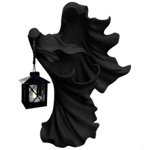 Halloween Witch Ornament with Lantern Saving Resin Statue for Garden Courtyard Decor Black