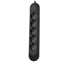 Adaptador de Tomada Elétrica Rápida de 2500 W com Plugue Europeu, Régua de Energia com 5 Pinos e Portas USB B