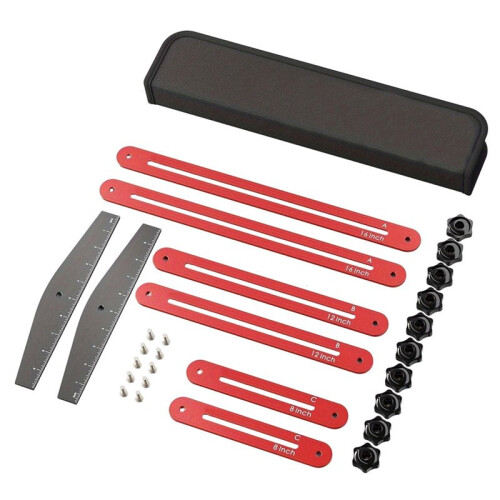 Stair Tread Template Tool Step Measuring Jig with Adjustable Ruler and Angle Scribe Tool for Woodworking