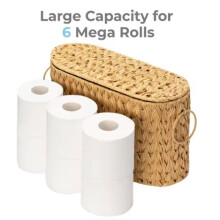 Toilet Paper Storage Basket with Lid Wicker Toilet Paper Holder Stand Narrow Decorative Woven Bathroom Basket A