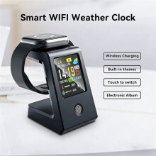 Horloge Météo Intelligente WiFi avec Chargement Sans Fil pour Montres, Horloge de Table Numérique avec Affichage Météo en Temps Réel