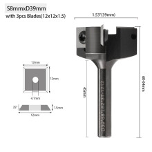 Shank Replaceable Blade Planing Bit Milling Cutter Insert-Style Spoilboard CNC Surfacing Router Bits for Wood 8mm