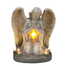 Estatua de Ángel Solar para Jardín, Decoración Exterior, Adornos para Cementerio, Figuras de Ángeles Orando para Tumbas con Luz LED