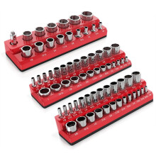 3 Supports Magnétiques pour Douilles 1/4", 3/8" et 1/2" (Métriques) - Organisateur, Rangement et Outil D'Installation
