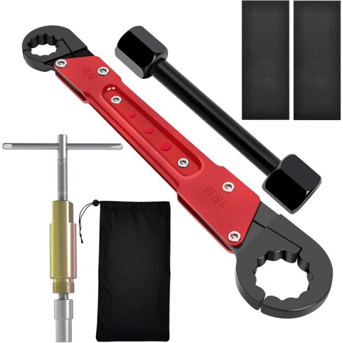 6 Pcs Plumbing Tools Kit with Angle Stop Wrench & 1/2-Inch Compression Sleeve Puller,Plumbers Wrench, Sandpaper