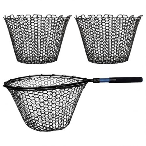 2Pcs Rubber Fishing Net Replacement Netting Without Handle Fly Fish Landing  Bag Foldable Rubber Mesh Black