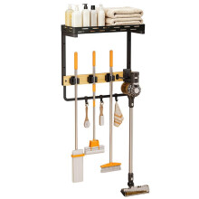 Wandmontierter Besenhalter & Moppclip für Zuhause - Organisation für Balkon & Terrasse - Hängendes Aufbewahrungsregal für Reinigungsutensilien