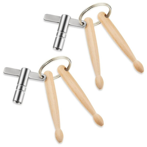 2pcs  Drumsticks Drum Keys Keychains Wooden Dual Drumstick with Drum Tuning Key Percussion Tools for Drummers