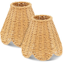 2 Pack Small Rattan Lamp Shades Clip- Boho Scalloped Woven Lampshades,2.95" Top X 5.9" Bottom,for Table Bedroom Lamps