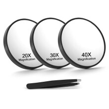 20X/30X/40X Magnifying Mirror with Suction Cups and Tweezers Set Travel Magnified Makeup Mirror Eyebrow Grooming