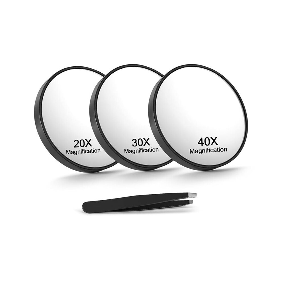 20X/30X/40X Magnifying Mirror with Suction Cups and Tweezers Set Travel Magnified Makeup Mirror Eyebrow Grooming