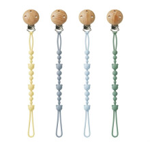 4 Pack Silicone Dummy Clip BPA-Free, Wooden Soother Clips, Anti-Drop Pacifier Clips for Teething Toy
