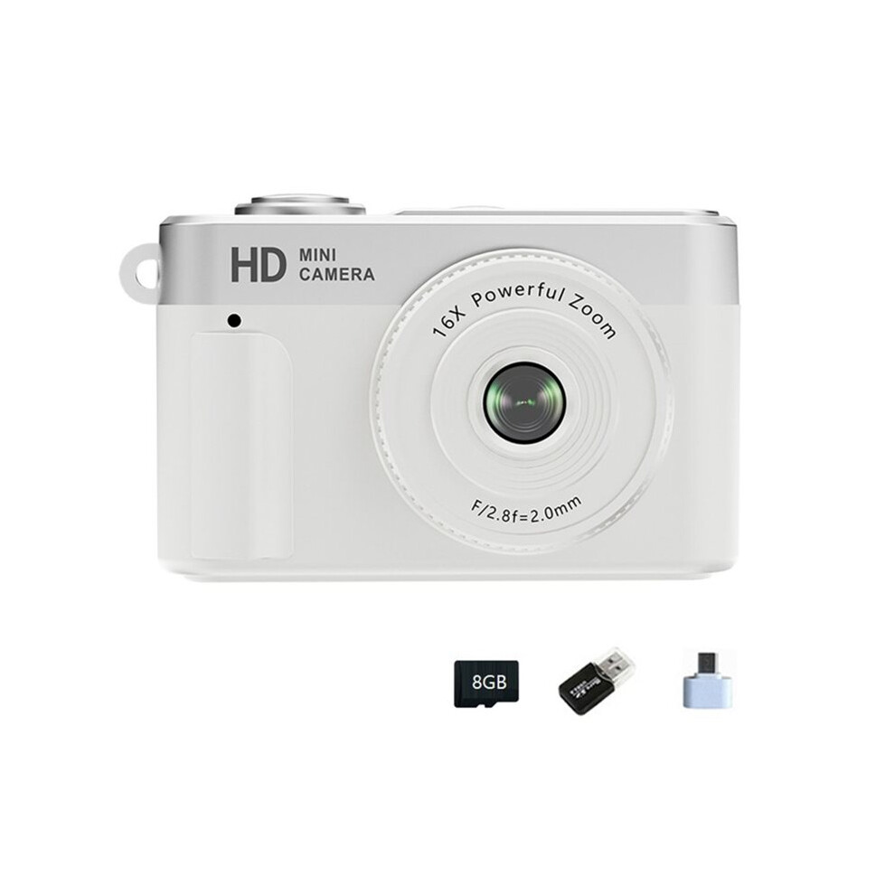 Thumb Camera 8Gb Digital Camera 1080P 16X Digital Zoom Vintage-Style Vlog Video Recorder Webcam Kids' Camera White 4712858455364