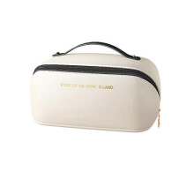 Black and White Pu Leather Makeup Bag with Waterproof Surface and Large Capacity for Travel and Daily Use