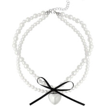 Old Money Coquette Aesthetic Faux Pearl Black Ribbon Bow Choker Necklace Costume Jewelry for Women
