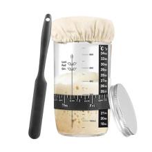 Zuurdesemstarterpot, 700 Ml Zuurdesemstarterset met Datummarkering, Thermometer, Stoffen Hoes en Metalen Deksel