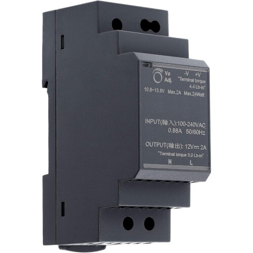 HDR-30-12 DIN Rail Power Supply - 24W, 12VDC, 2A with Versatile Mounting Options