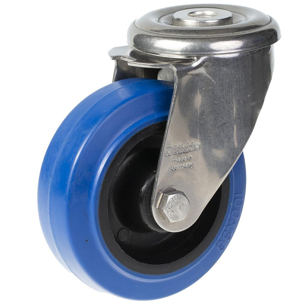 Parnells 100Mm Stainless Steel Swivel Castor With Elastic Rubber On Nylon Centre Whe Blue