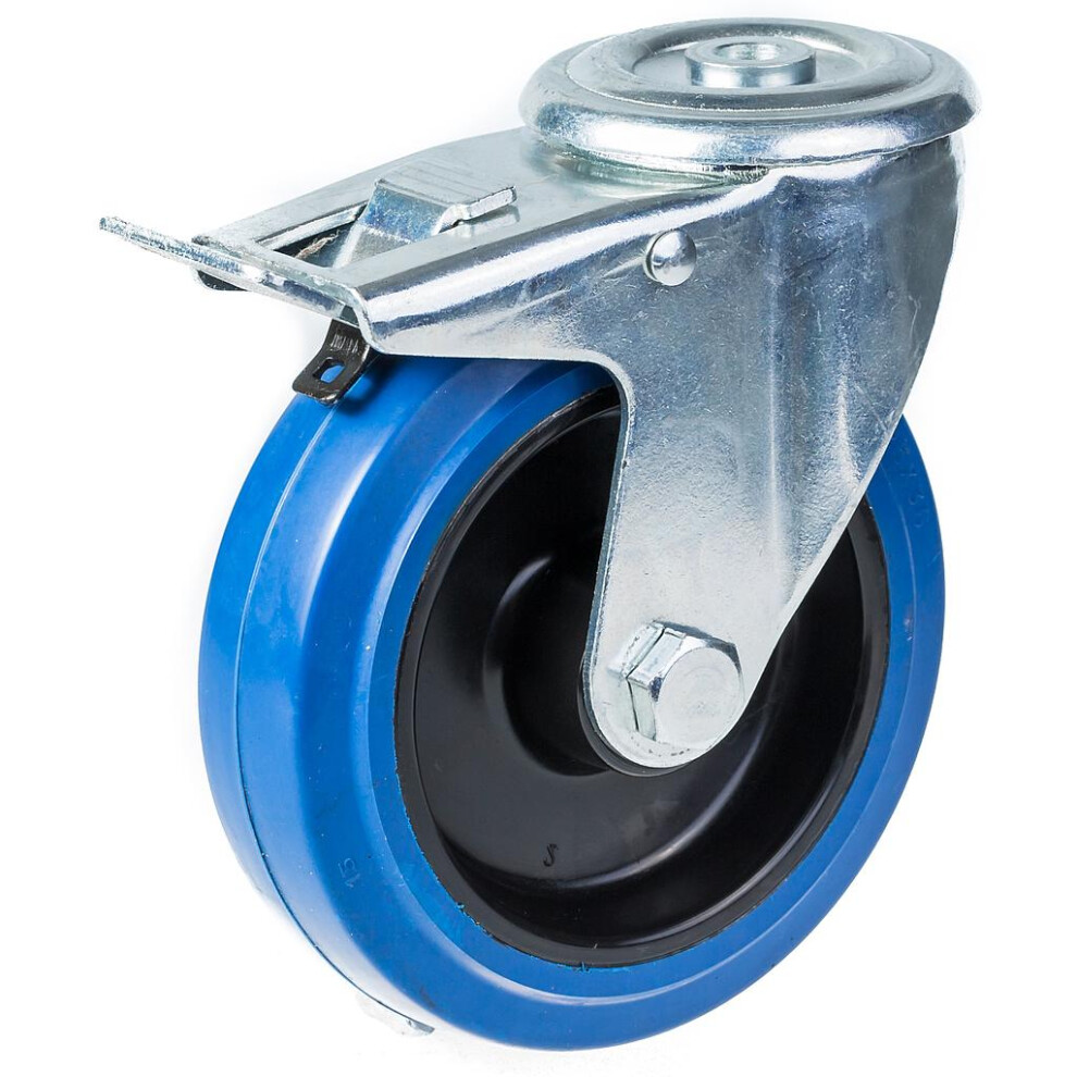 Parnells 125Mm Swivel/Brake Castor With Elastic Rubber On Nylon Centre Wheel Blue