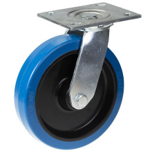 200mm swivel castor with blue elastic rubber on nylon centre wheel