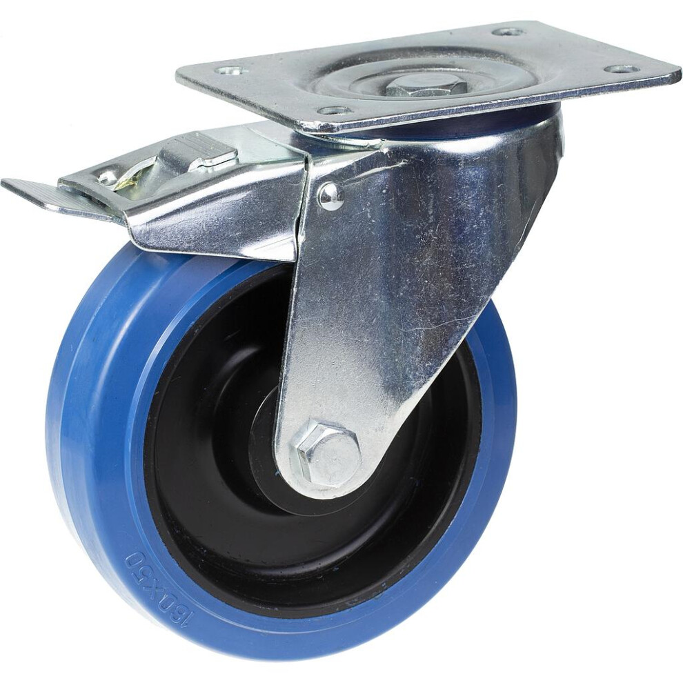 Parnells 200Mm Swivel/Brake Castor With Blue Elastic Rubber On Nylon Centre Wheel