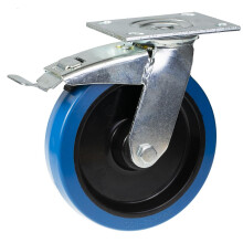 200mm swivel/brake castor with blue elastic rubber on nylon centre wheel