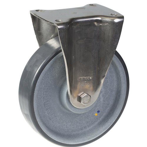 Parnells 200mm stainless steel fixed castor with grey electrically conductive thermoplast