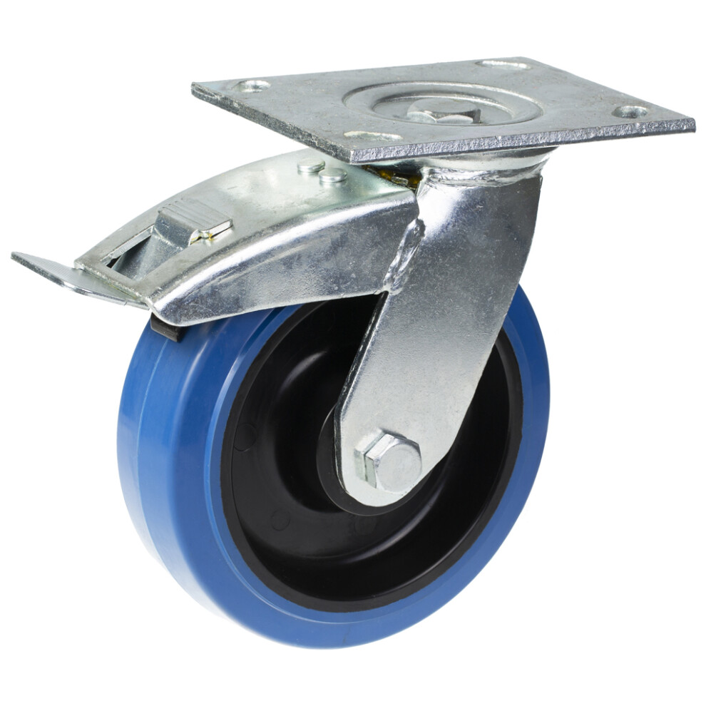 Parnells 160Mm Swivel/Brake Castor With Elastic Rubber On Nylon Centre Wheel Blue