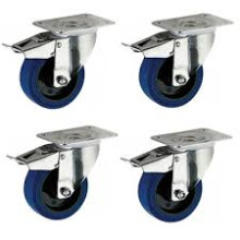 100mm Flight case castors - 4 - Heavy Duty Elastic Rubber braked Castor 150kg Ea