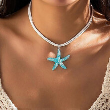 Starfish necklace summer pendant necklace white velvet necklace ladies beach jewelry