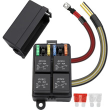 12V 4 Way Fuse Relay Box,4 Relays and 4 ATC/ATO Blade Fuses,Universal Fuse and Relay Box Block for Car Truck Marine Boat