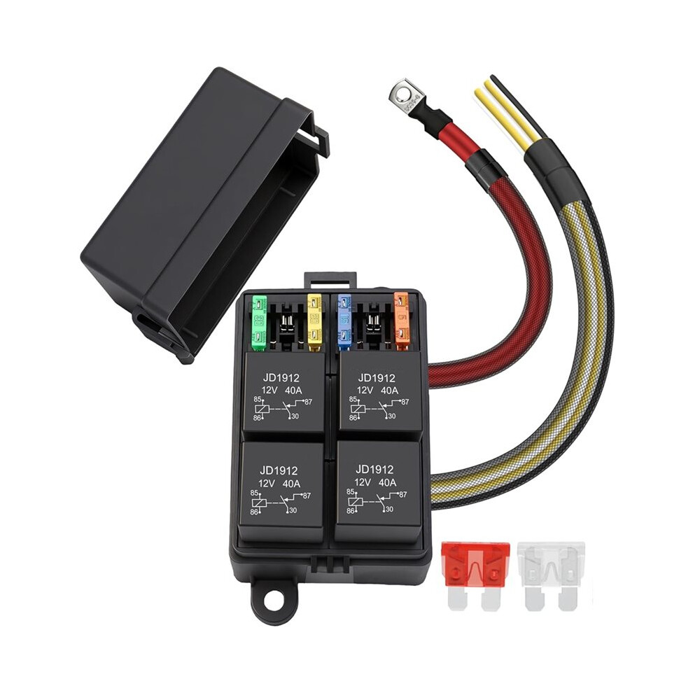 12V 4 Way Fuse Relay Box,4 Relays And 4 Atc/Ato Blade Fuses,Universal Fuse And Relay Box Block For Car Truck Marine Boat 6031947254779