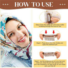 20 Pieces Chunni Clips with Safety Pins - 10 Teeth Strong Grip Flat Clips for Hijab , Wigs, Hair Extensions