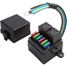12V Pre-Wired Fuse Relay Box,5-Pin 40A Relay Block and Kit,2 Relays and 6 ATC/ATO Blade Fuses,for Cars Truck Marine Boat