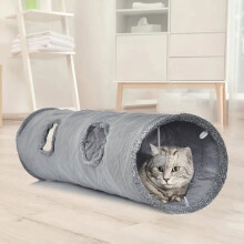 Großer faltbarer Katzentunnel mit 2 Öffnungen für Kätzchen, Kaninchen und Welpen, Grau, 130 cm lang, 30 cm Durchmesser