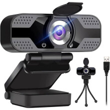 Webcam mit Mikrofon und Stativ, Full HD 1080p, USB-Kamera für Desktop-Computer, Videokonferenzen und Streaming, Plug-and-Play, klare Bildqualität