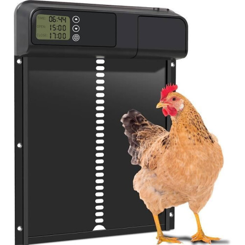 Porta automatica per pollaio in lega di alluminio con timer anti-schiacciamento e display LED programmabile, sicura e resistente
